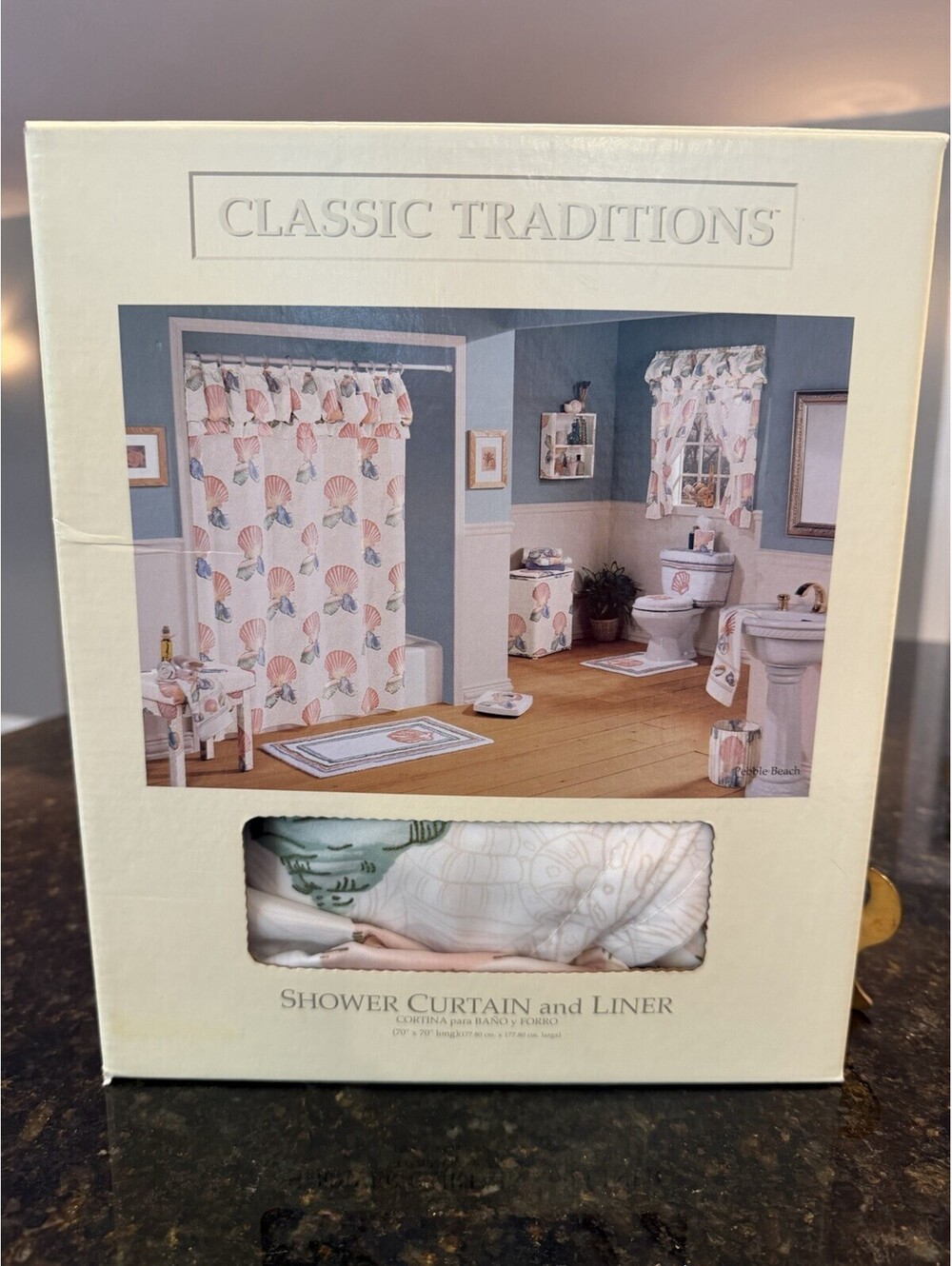 Vtg JCPenney Pastel Coastal Seashell Shower Curtain W/Liner New In Box